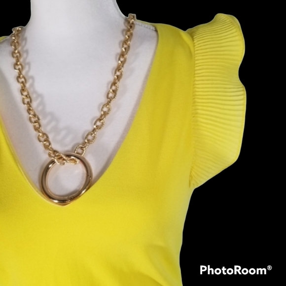 Roxx Hot Yellow Ruffle Deep V neckline Side Zipper Top. M - Picture 4 of 12